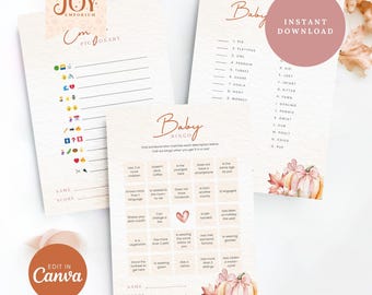 45 Editable Sweet Little Pumpkin Baby Shower Games Bundle | Instant Download | Autumn Baby Shower Games Template | Fall Baby Shower Games