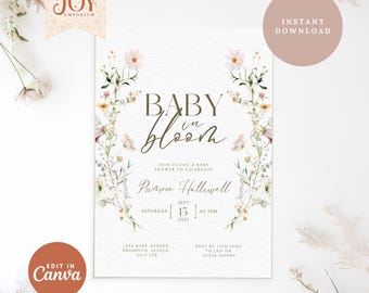 Wildblumen Baby Shower Einladung: Boho Floral, Gender Neutral (Digitaler Download)