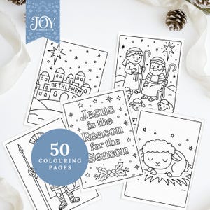 These Nativity colouring pages show Bethlehem town, shepherds and sheep, Bible verse colouring reading “Jesus Is the Reason for the Season,” and a peaceful lamb in a manger. Perfect for Christian colouring activities, religious Christmas crafts, Sunday School lessons, and faith-based learning. An uplifting Nativity printable bundle for all ages.