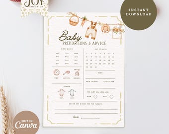 Farmer's Market Baby Shower Prediction Cards: Editable Canva Template (Digital Download)