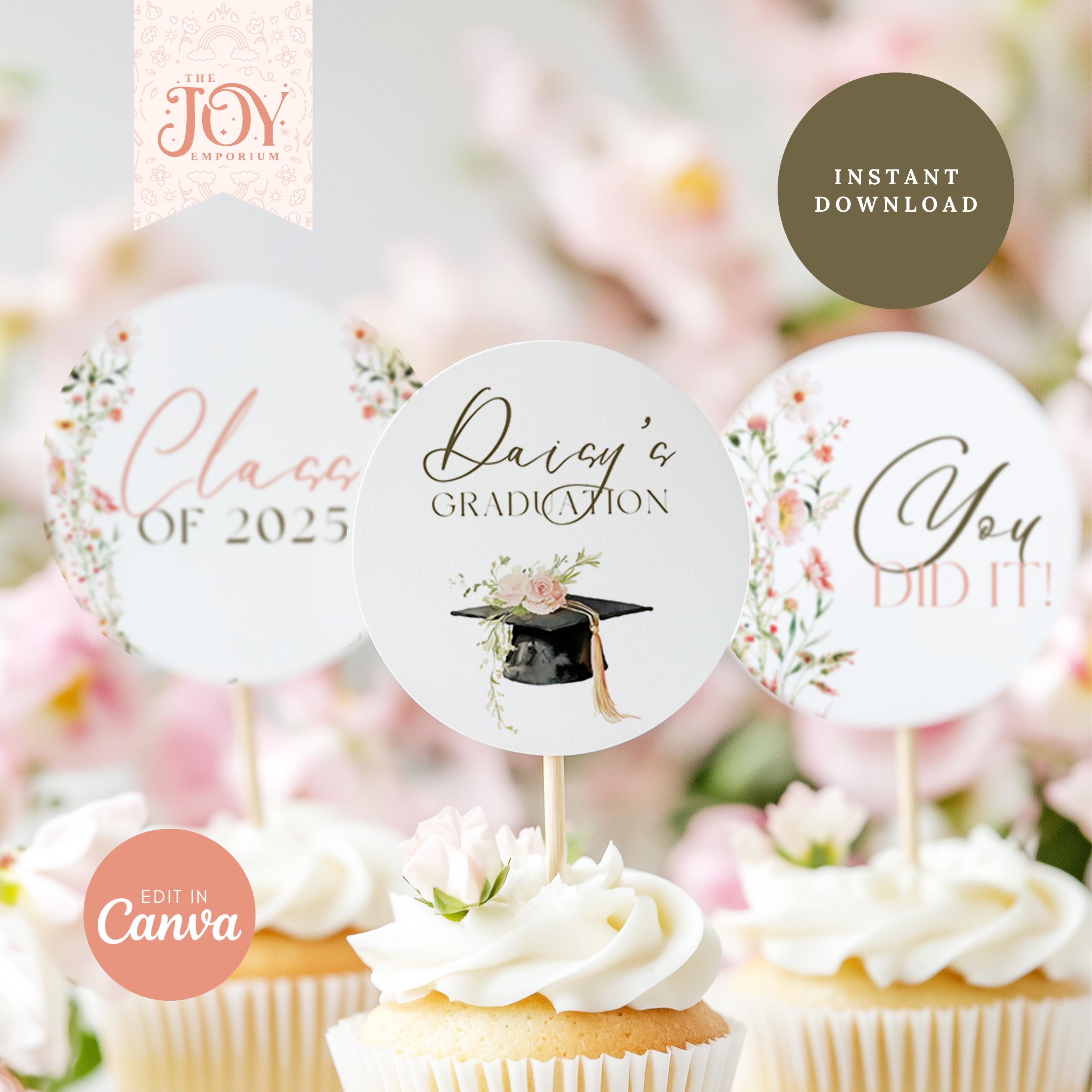 5 topper per torta a forma di cappello di laurea, topper per cupcake e cupcake, con scritta Congratulation (lingua italiana non garantita