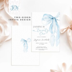 Personalised 21 Blue Bow Invite | Editable Birthday Invitation | 21st Birthday Invite | Blue Bow 21st Birthday Invite | Coquette Style Party image 3