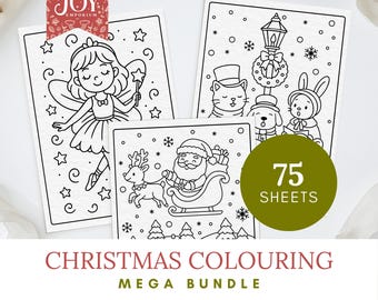 75 Christmas Coloring Sheets, Printable Kids Activity, Holiday Coloring Pages, Fun Christmas Crafts for All Ages, Family Colouring