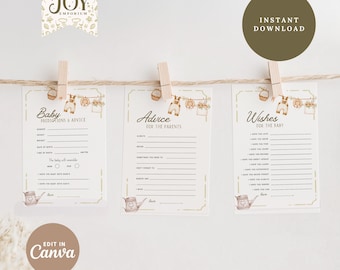 Farmers Market Baby Shower Advice Cards: Printable Garden Theme (Digital Editable Templates)