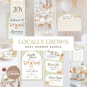 Locally Grown Baby Shower Bundle | Editable Farmers Market Invitation | Rustic Decor | Gender Neutral Baby Shower Set | Canva Templates