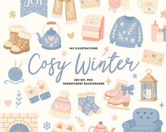 Gezellige winter clipart, digitale download png, kerstgraphics, seizoenssticker, rustieke winterillustraties, scrapbooking kunst, gezellige vakantie