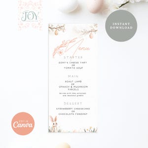 Easter Brunch Menu | Watercolor Bunny Menu | Printable Easter Menu | Editable Template | Easter Brunch Template | Editable Easter Menu