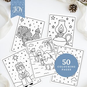 These Nativity colouring sheets feature Wise Men gifts, oil lamp illustrations, camels in the desert, and a joyful king, all designed as Christian Christmas printables. Ideal for Sunday School crafts, kids’ Christmas activities, Bible colouring sessions, and faith-building art projects. A fun and meaningful religious Christmas colouring collection for all ages.