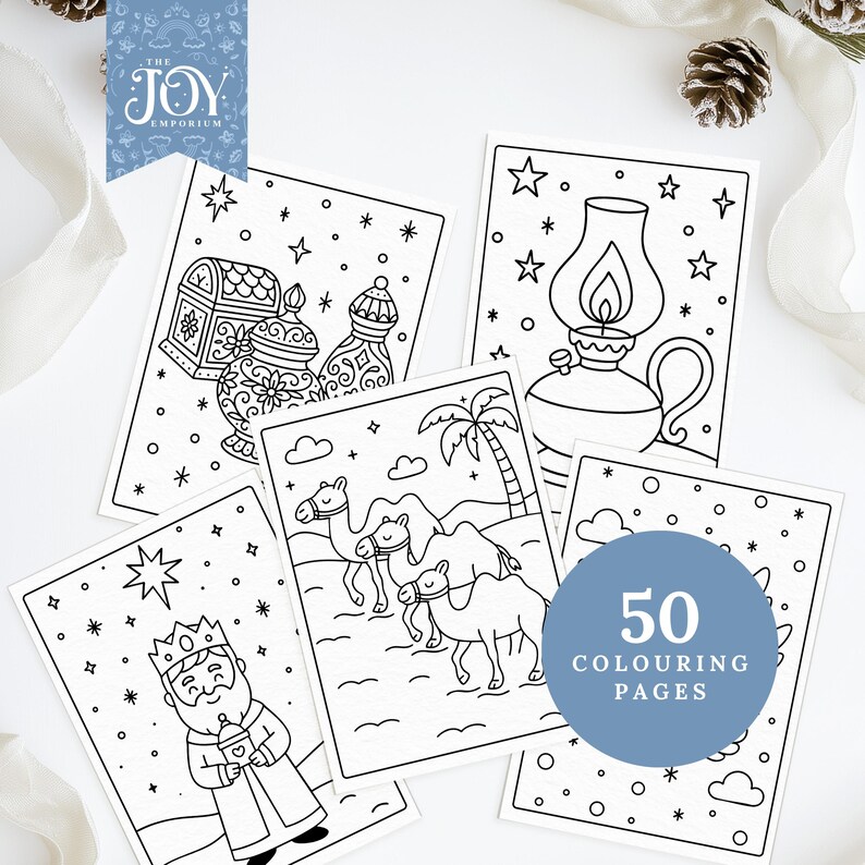 These Nativity colouring sheets feature Wise Men gifts, oil lamp illustrations, camels in the desert, and a joyful king, all designed as Christian Christmas printables. Ideal for Sunday School crafts, kids’ Christmas activities, Bible colouring sessions, and faith-building art projects. A fun and meaningful religious Christmas colouring collection for all ages.