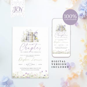 Editable template preview in Canva, book-themed invitation
