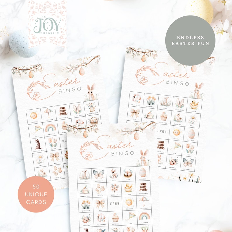 50 Easter Bingo Cards | Printable Easter Activity | Kids Party Game ...