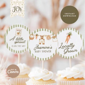 Locally Grown Cupcake Topper | Farm Fresh Baby Shower Decor | Editable Template | Instant Download for Parties | Farmer's Market Baby Shower