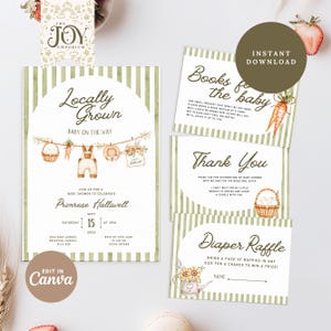 Lokal gewachsenes Babyparty-Einladungs-Bündel | Bauernmarkt | Gender Neutral einladen | Neutral Baby Sprinkle | Windel-Gewinnspiel | Bücher Baby