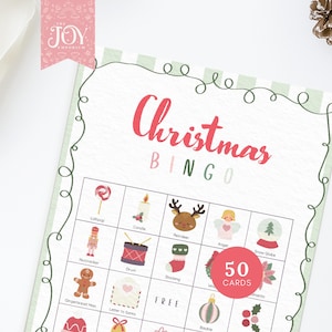 50 kerstbingokaarten | Afdrukbaar vakantiespel | Perfect voor familiebijeenkomsten | Leuke kerstactiviteit | Kerstfeestspellen