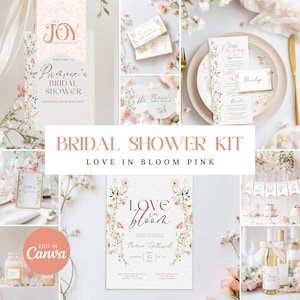 Love in Bloom Bridal Shower Invite Bundle | Editable Floral Invitation | Decor and Templates | Wildflower Bridal Shower | Spring Shower