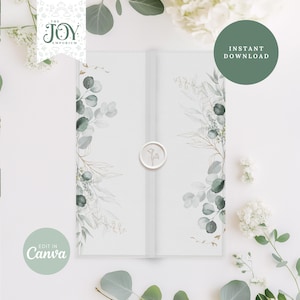 Vellum Wrap with Greenery | Elegant Wedding Invitation Jacket | DIY Template | Translucent Botanical Design | Botanical Invitation Wrap