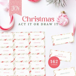 Cartões de Charadas de Natal | 162 Charadas Divertidas para Imprimir para Festas de Fim de Ano | Noite de Jogos em Família | Download Instantâneo | Pictionary para Imprimir