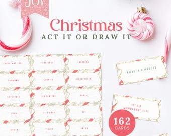 Christmas Charades Cards | 162 Fun Printable Charades for Holiday Parties | Family Game Night | Instant Download | Pictionary Printable
