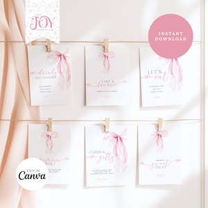 Pacchetto di cartelli personalizzati con fiocco rosa / Decorazioni di compleanno modificabili / Le ragazze vogliono solo essere una / Pacchetto di cartelli per tavoli da festa / Modello di cartello per cibo e bevande