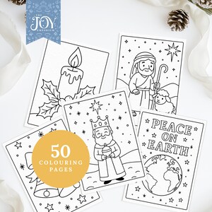 These Nativity colouring pages feature a candle with holly, a shepherd with his lamb, a Wise Man, Christmas bells, and a Peace on Earth Bible verse page. A meaningful Christian Christmas printable for kids, ideal for Sunday School crafts, religious Christmas activities, and Bible colouring time. A wonderful faith-based colouring collection.
