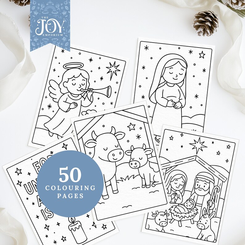 This Christian Christmas colouring set includes an angel blowing a trumpet, Mary, cows in the stable, a starry sky, and a full Nativity scene with Baby Jesus. Perfect for Sunday School crafts, Christmas Nativity activities, Bible story colouring, and religious Christmas learning. A heartwarming Nativity printable pack for children and families.