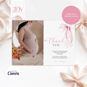 Pink Bow Baby Shower Thank You Cards | Editable Templates for Girls | Digital Download | Personalized Notecards | Photo Thank You Cards