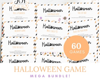 Paquete de 60 juegos imprimibles de Halloween: ¡Divertidas actividades familiares, juegos para fiestas infantiles, trivias, búsquedas del tesoro y mucho más! ¡Actividades para todos!