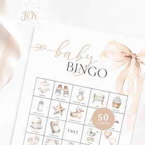 Bingo neutre pour baby shower | 50 cartes de bingo imprimables pour bébé | Jeu sans distinction de sexe | Activité amusante de baby shower | Bingo minimaliste pour tous les âges
