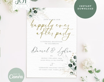 Invitación de boda con eucalipto: Plantilla para fiesta con vegetación (Descarga digital)