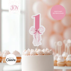 Bow 1st Birthday Cake Topper | Pink Bow Cake Topper | 1st Birthday Party | Customizable Bow Decoration | Perfect for Girls | First Birthday