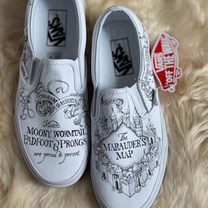 Handgetekende Marauder's Map geïnspireerde Toms Vans Converse-schoenen Harry Potter-fanart
