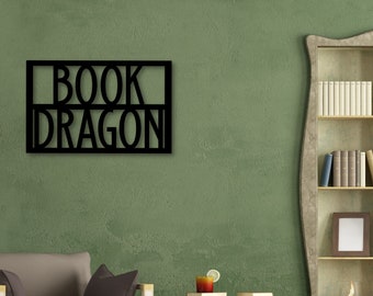 Book Dragon Metal Sign, Bookish Wall Hanging, Book Lover Wall Art, Metal Sign Book Dragon, Bookish Gift, Library Art, Librarian Gift Art