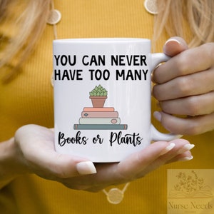Books and Plants Mug, Book Lover Mug, Reading Gardening Mug, Bookworm Mug, Plant Lover Mug, Reader Gift, Gardener Gift, Botanical Mug, Books