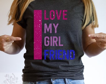 I Love My Girlfriend Unisex T-shirt Bisexual Flag Colors, Bisexual Pride Couple Funny Anniversary Gift, Pride Month Girlfriend Tee Shirt