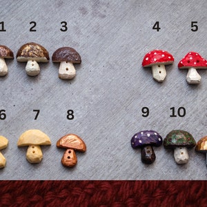 Sew-on tag handcrafted wooden mushrooms, handmade badge for crafts & sewing, wood carved emblem or a decoration for knitting or crocheting. image 2