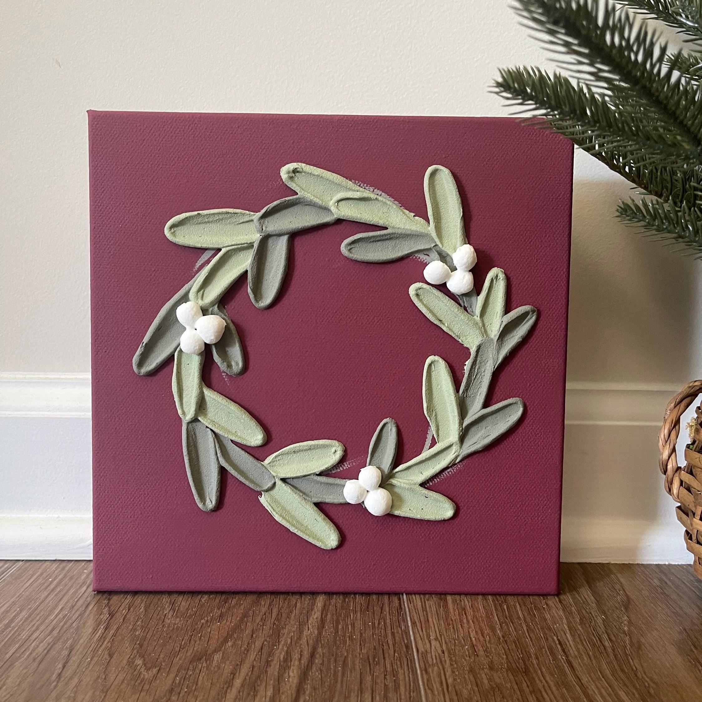テクスチャのあるクリスマスリースの絵画 | アクリルパレットナイフ 