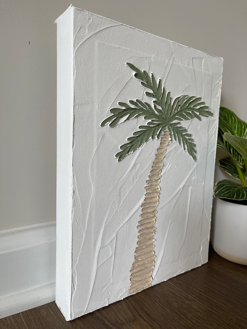 Palm Canvas Art Palm Tree Painting Textured Palm Painting Wall Art Beach Tropical Painting Shelf Decor Gifts Gifts for Her Summer image 2