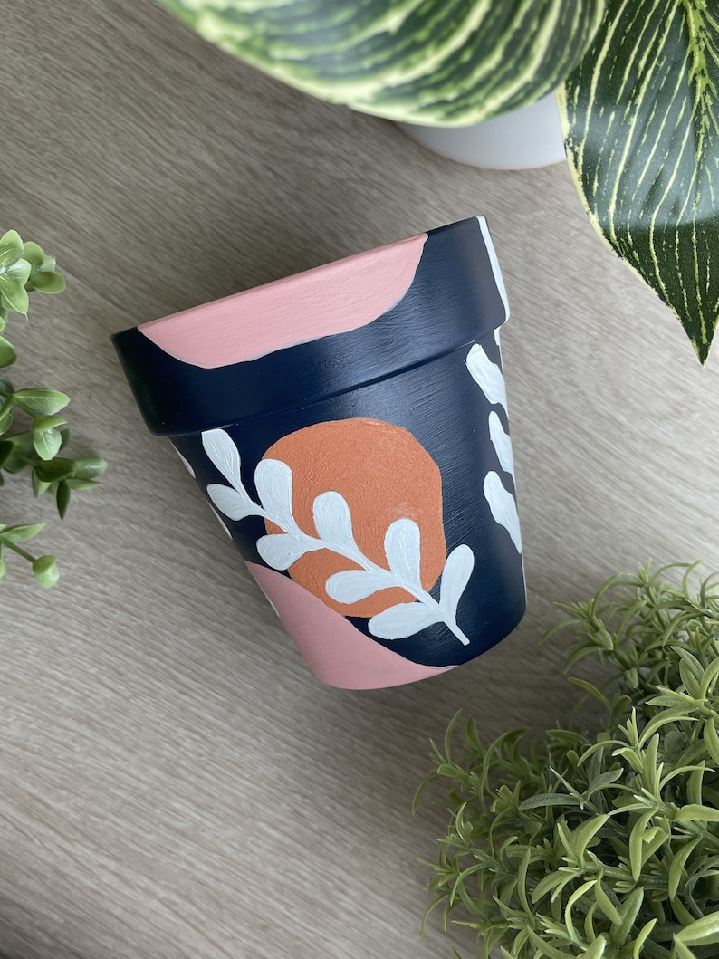 Hand Painted Planter 4 inch Boho Terracotta Pot Clay Pot Boho Decor Home Decor Indoor Planter Flower Pot Gifts for Her image 1