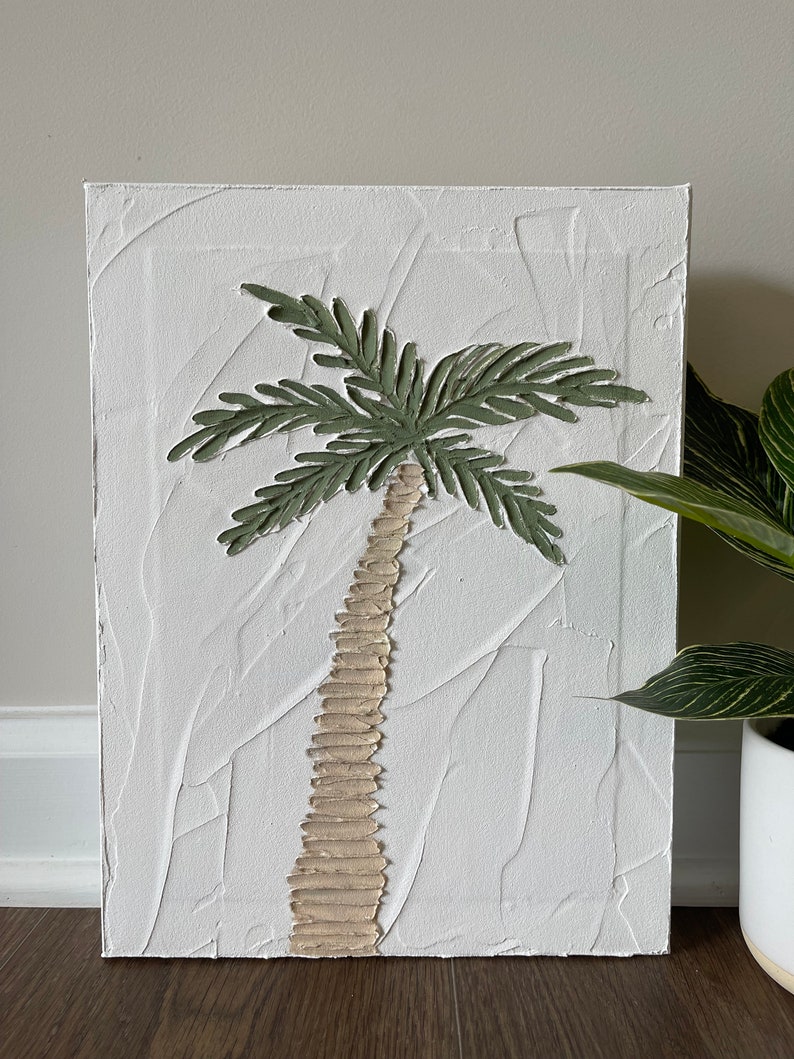 Palm Canvas Art Palm Tree Painting Textured Palm Painting Wall Art Beach Tropical Painting Shelf Decor Gifts Gifts for Her Summer image 1