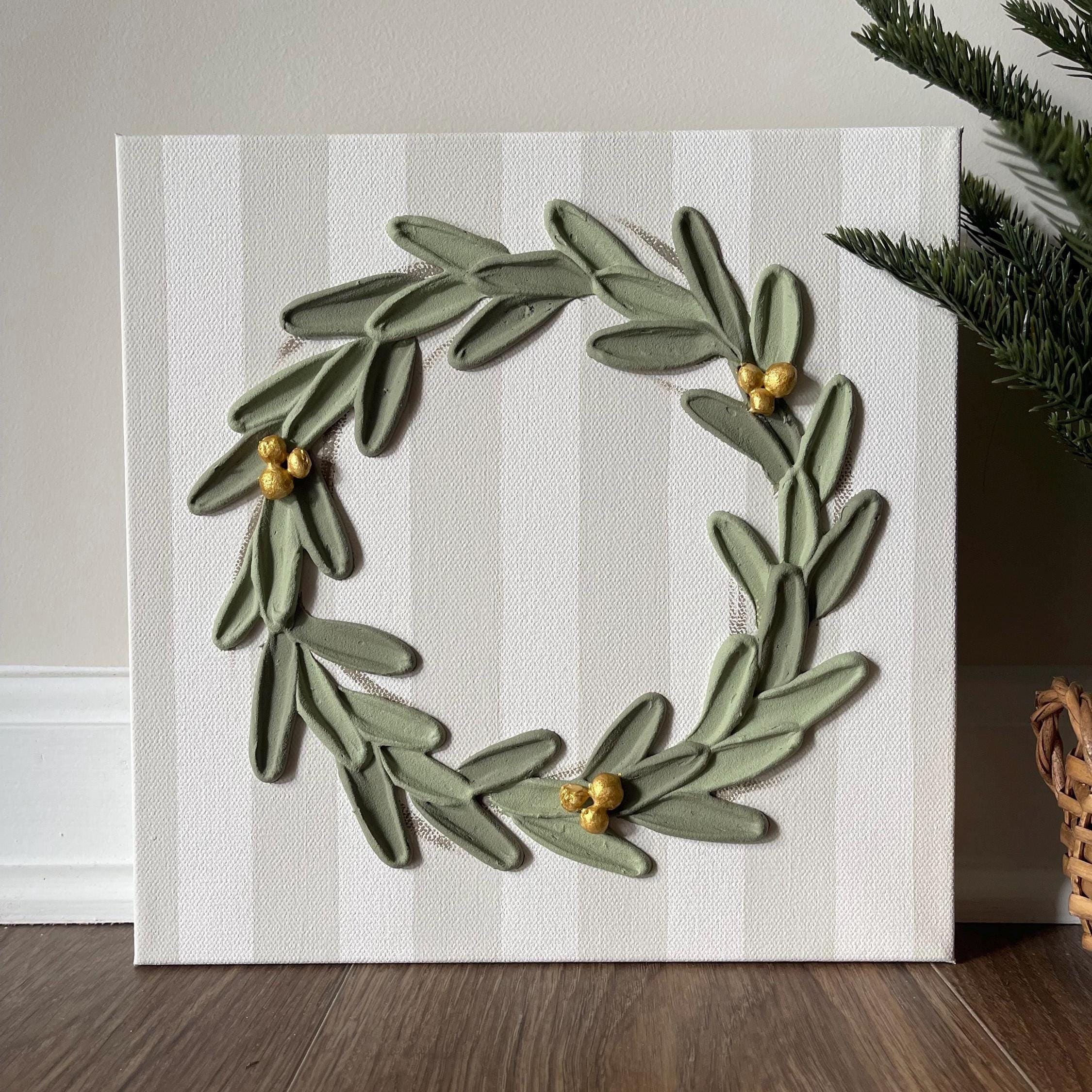 テクスチャのあるクリスマスリースのアクリル画 | パレットナイフ 