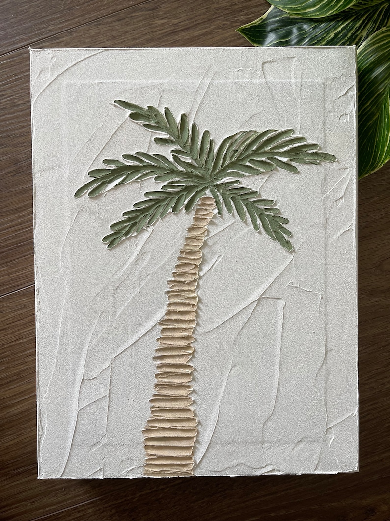 Palm Canvas Art Palm Tree Painting Textured Palm Painting Wall Art Beach Tropical Painting Shelf Decor Gifts Gifts for Her Summer image 4