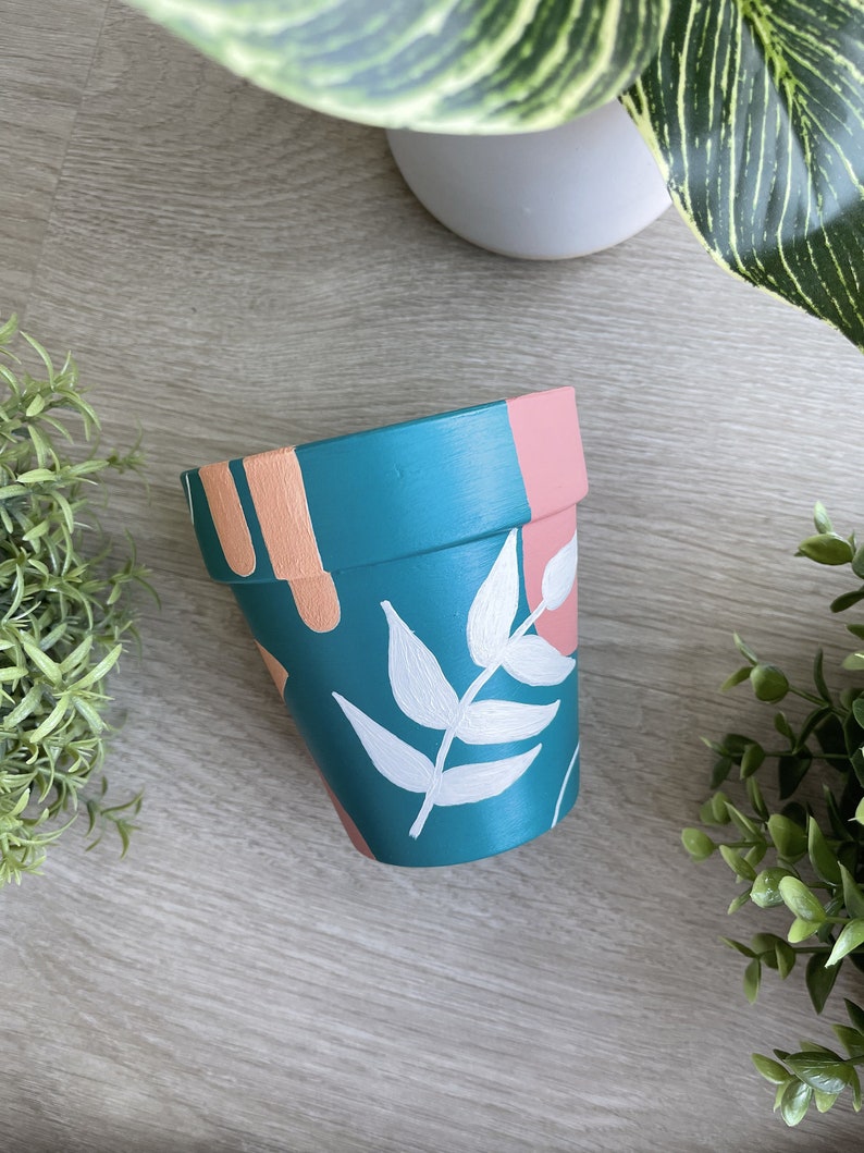 Hand Painted Planter 4 inch Boho Terracotta Pot Clay Pot Boho Decor Home Decor Indoor Planter Flower Pot Gifts for Her image 1