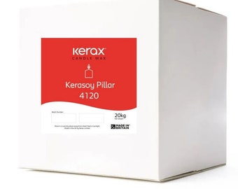 Kerax KeraSoy Pillar 4120 UK Bougie Cire de soja 20kg / 44lbs grande boîte en gros pour piliers et fond Naturel Végétalien Différentes Tailles Bougies Fabrication