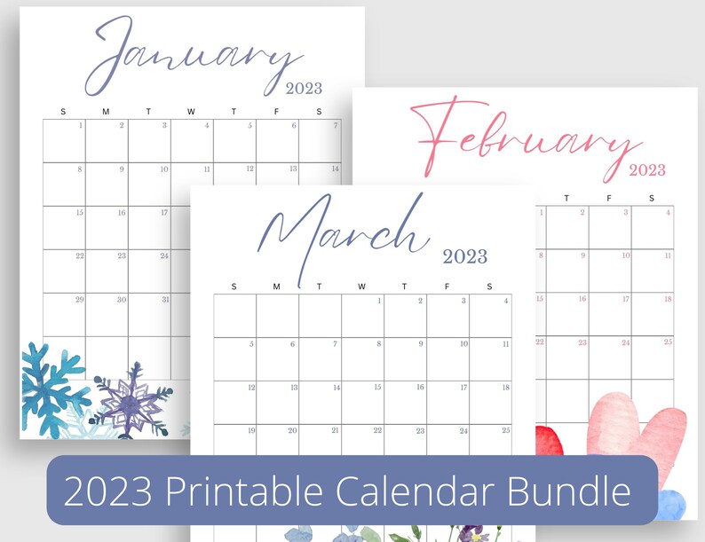 Minimalist Printable January February March Monthly Calendar Bundle - Etsy