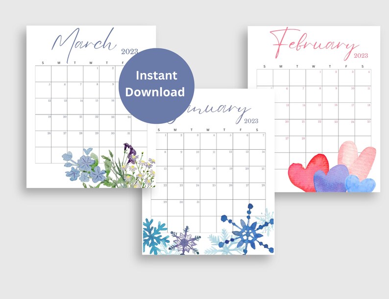 Minimalist Printable January February March Monthly Calendar Bundle - Etsy
