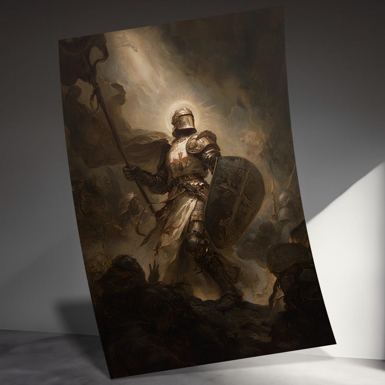 Medieval Knight Poster, Battle Artwork Print, Inspirational Wall Art ...