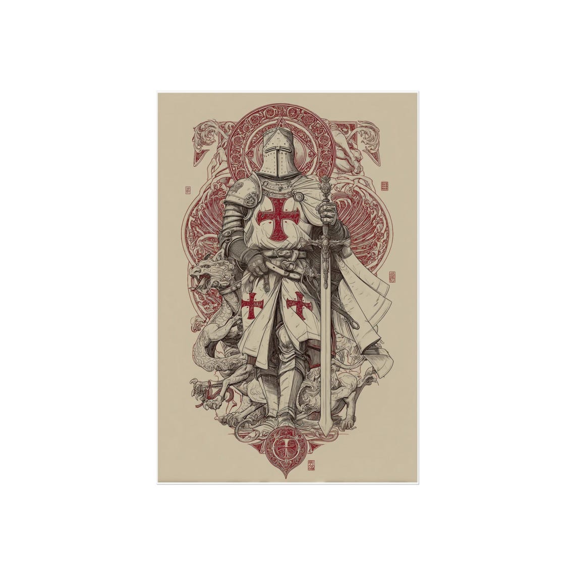 Knight Templar Poster, Medieval Crusader Art Print, Gothic Fantasy Wall ...