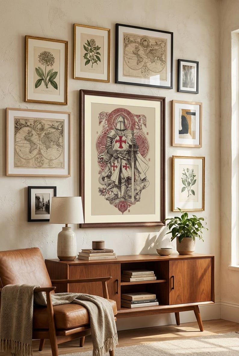 Knight Templar Poster, Medieval Crusader Art Print, Gothic Fantasy Wall ...
