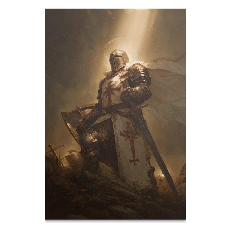 Medieval Knight Poster, Epic Warrior Wall Art, Templar Knight Decor ...
