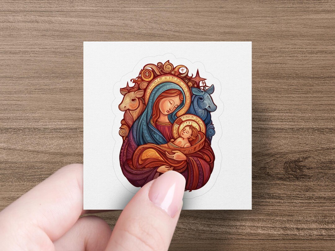 Jesus Born Sticker Nativity Sticker, Virgin Mary and Baby Jesus Christmas Sticker ...
